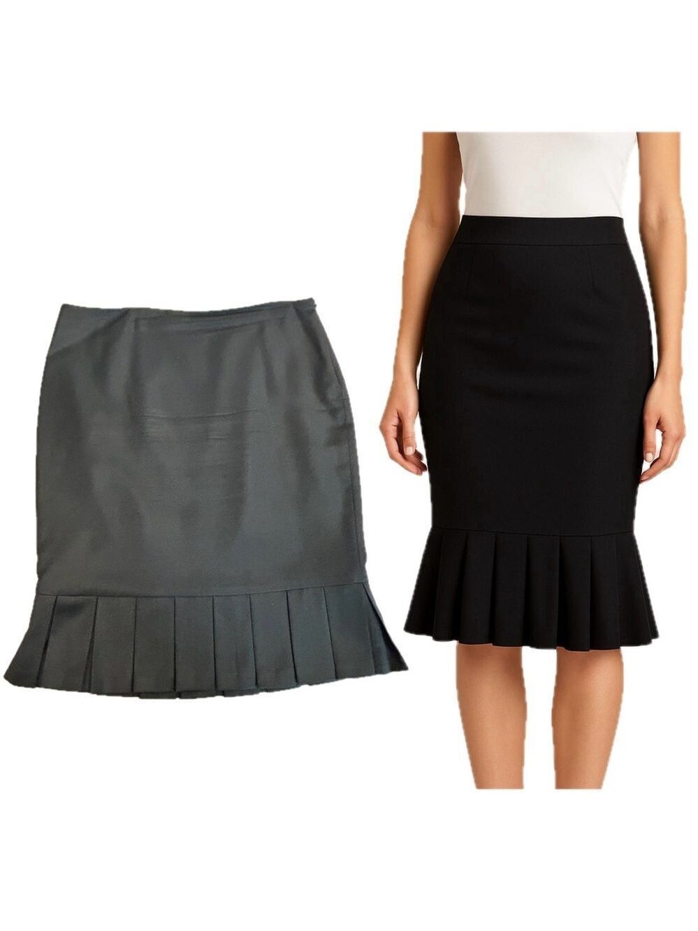Holt Renfrew black box pleated flounce peplum hemline pencil skirt Sz 8